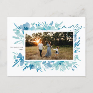 Cartes Pour Fêtes Annuelles Joyeux Noël de Fleur bleue Abstraite