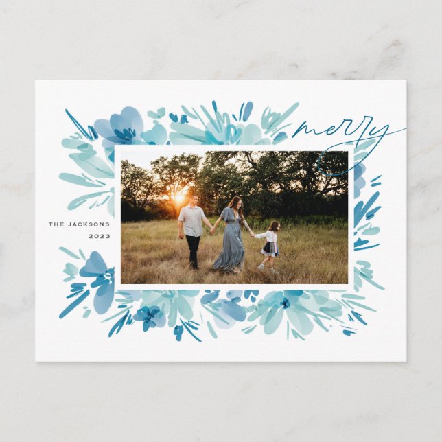 Cartes Pour Fêtes Annuelles Joyeux Noël de Fleur bleue Abstraite (Devant)