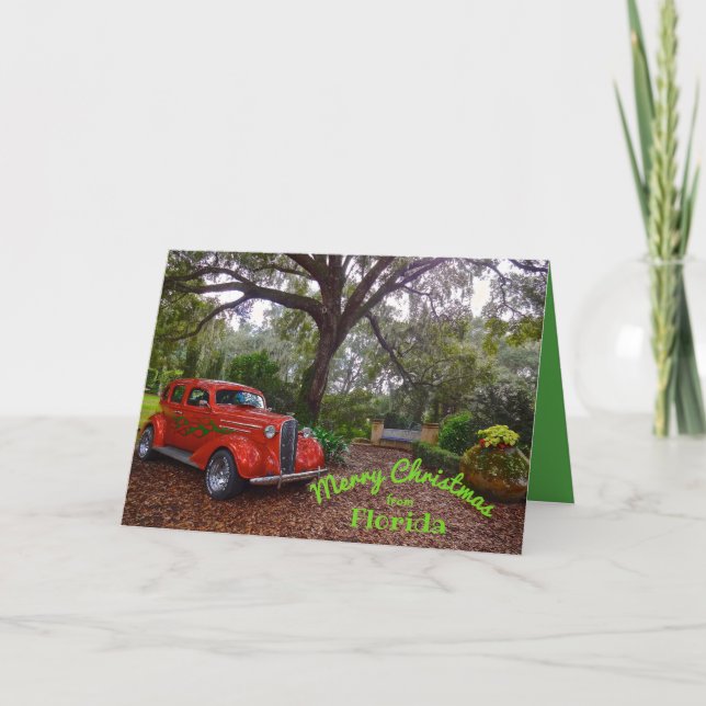 Cartes Pour Fêtes Annuelles Joyeux Noël de Floride Classic Car Bok Tower (Devant)