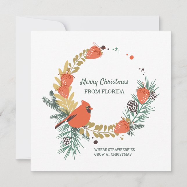 Cartes Pour Fêtes Annuelles Joyeux Noël de Floride fraise Wreath (Devant)