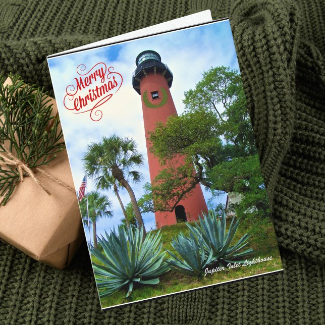 Cartes Pour Fêtes Annuelles Joyeux Noël de Floride Phare Jupiter (Créateur téléchargé)