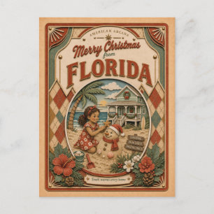 Cartes Pour Fêtes Annuelles Joyeux Noël de Floride Vintage Boule à Neige