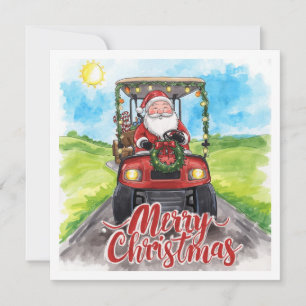 Cartes Pour Fêtes Annuelles Joyeux Noël de golf avec le Père Noël