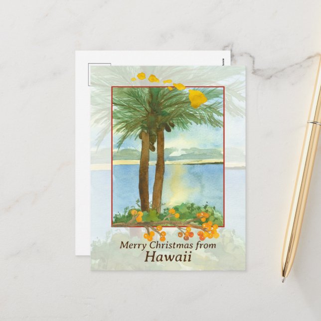 Cartes Pour Fêtes Annuelles Joyeux Noël de Hawaii Ocean Sunrise Palms (Devant/Arrière en situation)