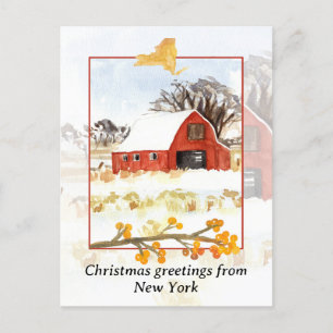 Cartes Pour Fêtes Annuelles Joyeux Noël de la ferme de New York Red Winter Sno