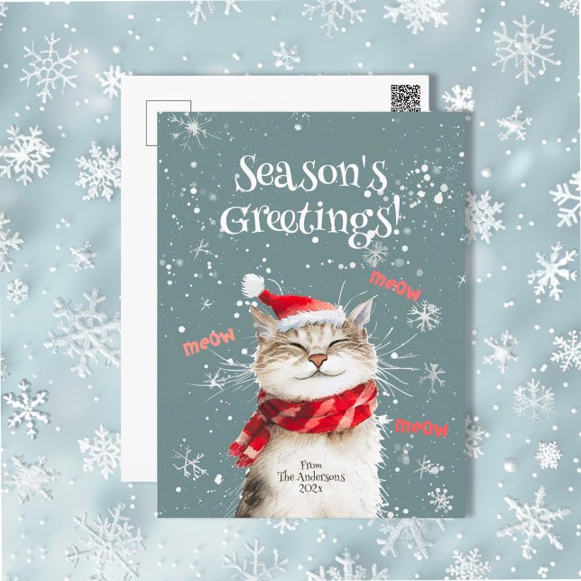 Cartes Pour Fêtes Annuelles Joyeux Noël de la Meow Cat (Happy Cat Season's Greetings holiday postcard)
