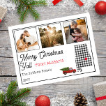 Cartes Pour Fêtes Annuelles Joyeux Noël de l'Alabama Photo Holiday<br><div class="desc">Design rustique "Joyeux Noël" avec une silhouette d'état superposée avec un motif de buffles noir et blanc et un look vintage camion rouge transportant un arbre de vacances. Légende éditable : "Joyeux Noël Y'all de l'Alabama". Ajoutez simplement vos trois photos de famille, votre nom de famille et l'année et vous...</div>