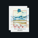 Cartes Pour Fêtes Annuelles Joyeux Noël de l'Alaska Tundra Winter Mountain<br><div class="desc">Joyeux voeux de Noël de l'Alaska avec une aquarelle illustration d'une toundra vista avec des montagnes enneigées d'indigo au loin accentué d'une branche de baies d'hiver et la forme de l'état peint à la main avec de l'aquarelle. Excellent moyen d'envoyer des voeux de vacances à des amis, à la famille,...</div>