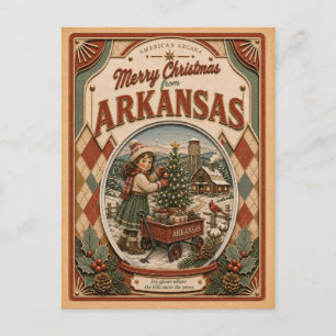 Cartes Pour Fêtes Annuelles Joyeux Noël de l'Arkansas Boule à neige vintage
