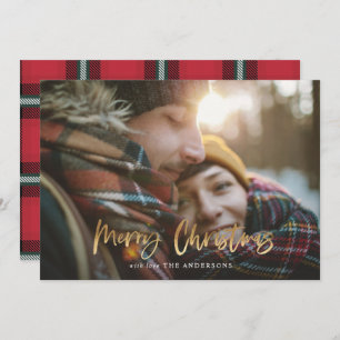 Cartes Pour Fêtes Annuelles Joyeux Noël de l'écriture or rouge tartan photo sa