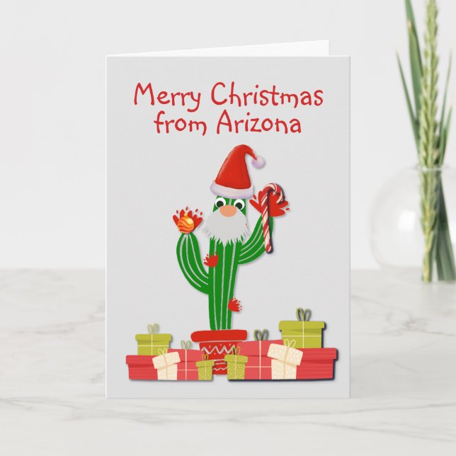 Cartes Pour Fêtes Annuelles "Joyeux Noël de (l'Etat) Saguaro Cactus Père Noël (Devant)