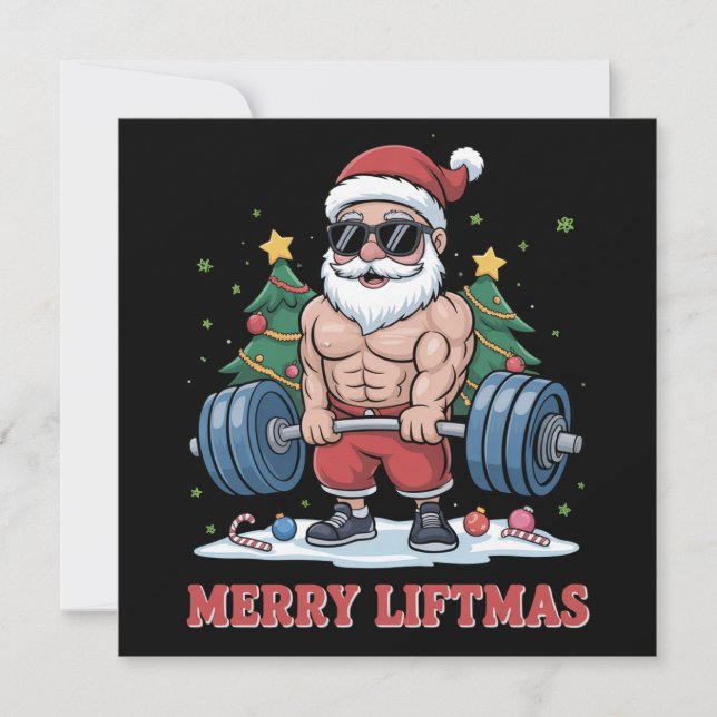 Cartes Pour Fêtes Annuelles Joyeux Noël de Levage Père Noël Fitness Gym (Devant)