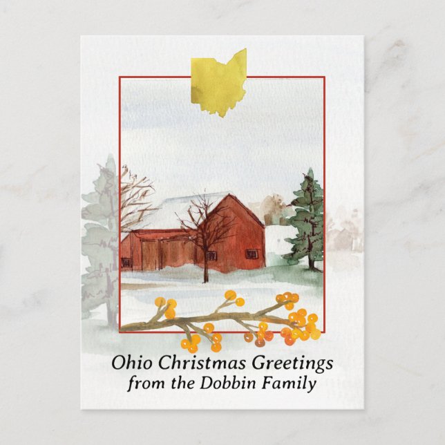 Cartes Pour Fêtes Annuelles Joyeux Noël de l'Ohio Red Barn Personnalisé (Devant)