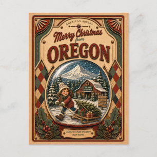 Cartes Pour Fêtes Annuelles Joyeux Noël de l'Oregon Boule à neige vintage