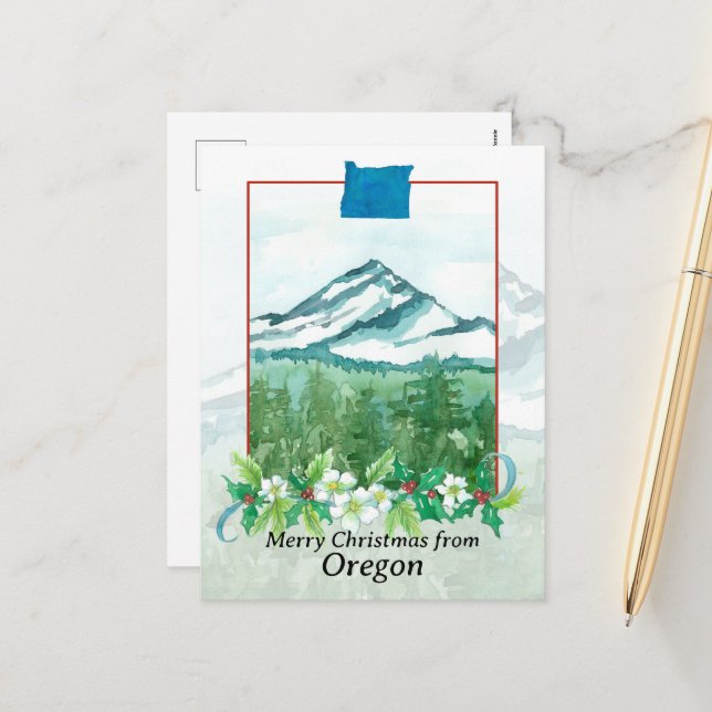 Cartes Pour Fêtes Annuelles Joyeux Noël de l'Oregon Mt. Hood Neige d'hiver (Devant/Arrière en situation)