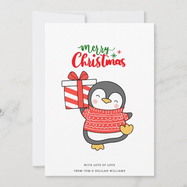 Cartes Pour Fêtes Annuelles Joyeux Noël de Pingouin mignon (Devant)