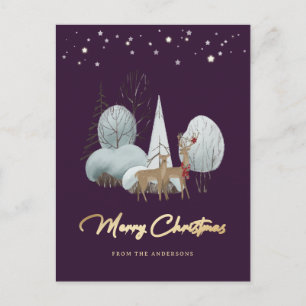 Cartes Pour Fêtes Annuelles Joyeux Noël de rennes pourpres de la forêt d'hiver