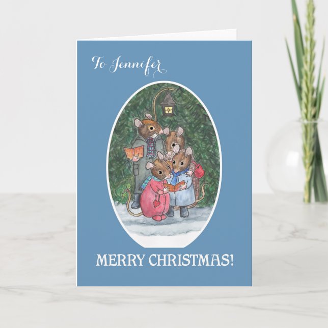 Cartes Pour Fêtes Annuelles Joyeux Noël de souris de chanteurs mignons faits (Devant)