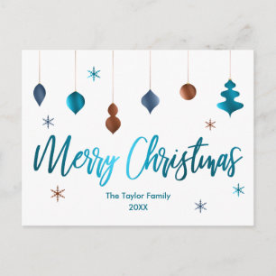 Cartes Pour Fêtes Annuelles Joyeux Noël Décor Rétro Bleu Sarcelle Cuivre Marin