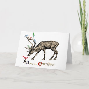 Cartes Pour Fêtes Annuelles Joyeux Noël d'élans et d'oiseaux