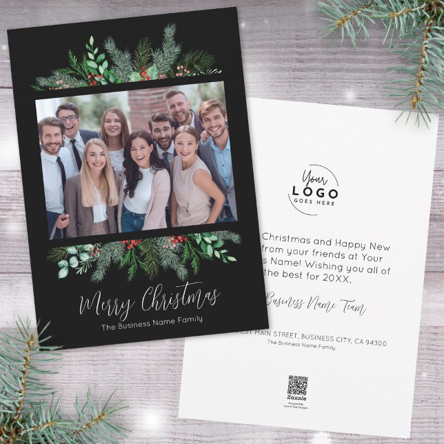 Cartes Pour Fêtes Annuelles Joyeux Noël d'entreprise noire moderne (Corporate Modern Black Business Merry Christmas Holiday Card)