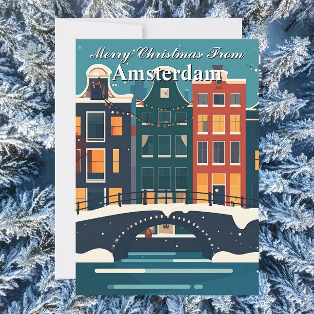Cartes Pour Fêtes Annuelles Joyeux Noël depuis Amsterdam Canal Houses (Merry Christmas from Amsterdam Canal Houses Holiday Card
)