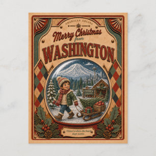 Cartes Pour Fêtes Annuelles Joyeux Noël depuis Washington Vintage Boule à Neig
