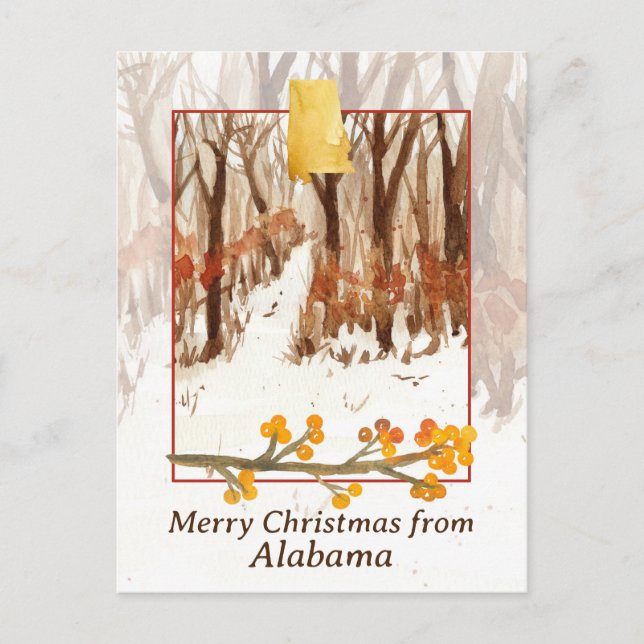 Cartes Pour Fêtes Annuelles Joyeux Noël des arbres d'hiver enneigés d'Alabama (Devant)