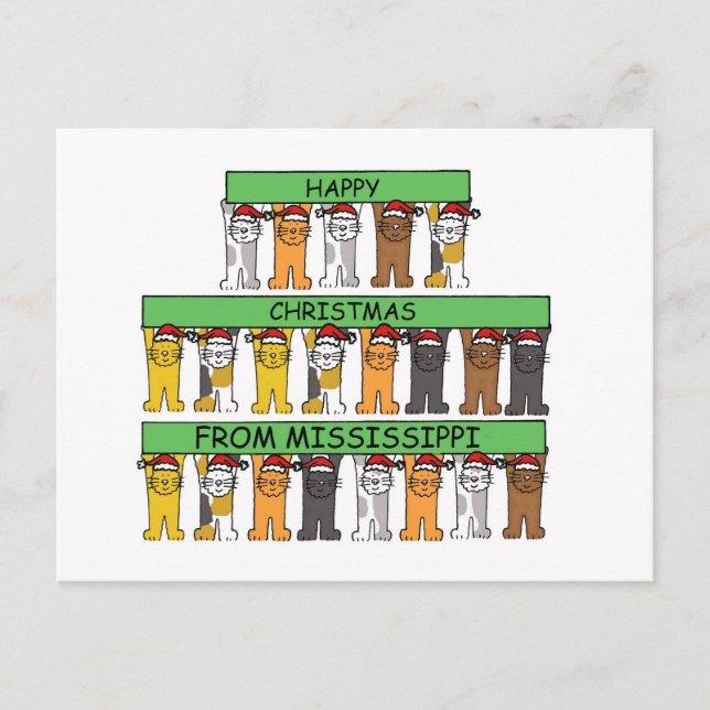 Cartes Pour Fêtes Annuelles Joyeux Noël des chats caricaturés du Mississippi (Devant)
