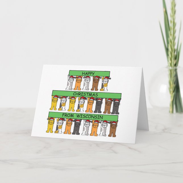 Cartes Pour Fêtes Annuelles Joyeux Noël des chats caricaturés du Wisconsin (Devant)