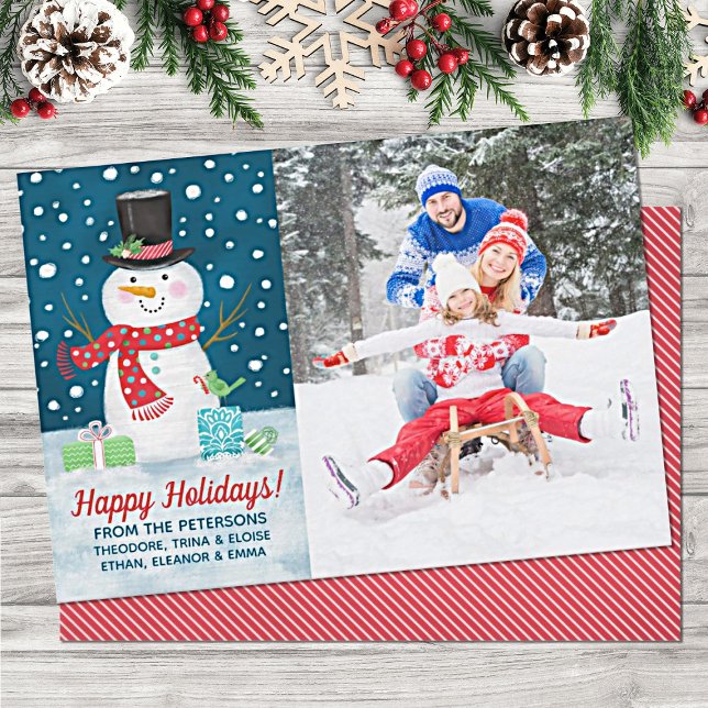 Cartes Pour Fêtes Annuelles Joyeux Noël des motoneiges d'hiver (Add your names and photo to this cute snowman Christmas card.)