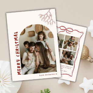 Cartes Pour Fêtes Annuelles Joyeux Noël dessiné à la main Cinq photos Gui