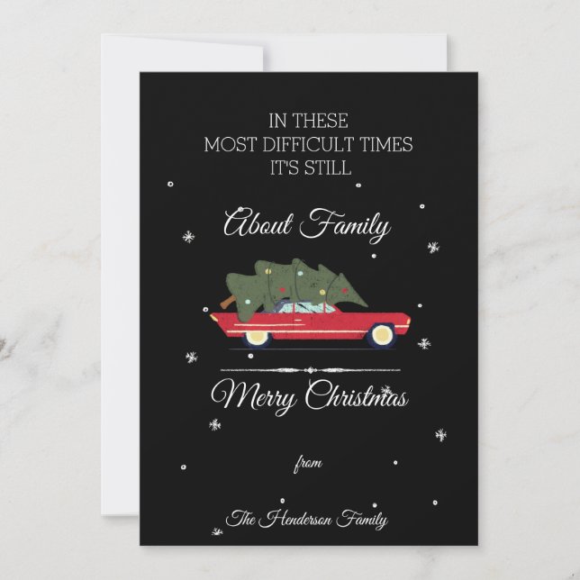 Cartes Pour Fêtes Annuelles Joyeux Noël Difficulté Temps Family Tree Car (Devant)