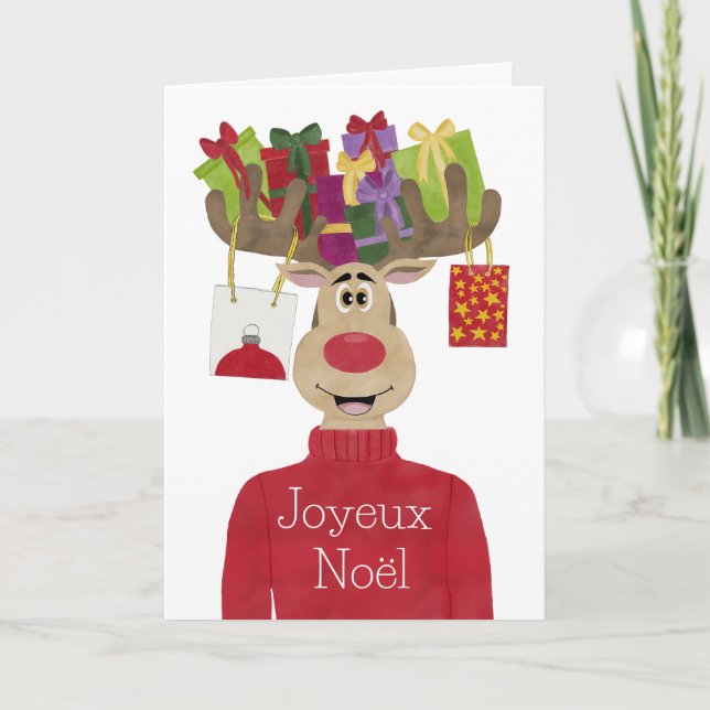 Cartes Pour Fêtes Annuelles Joyeux Noël, Dons de Noël français Reindeer (Devant)