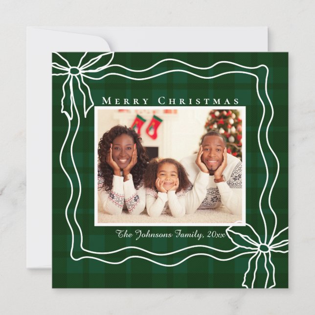 Cartes Pour Fêtes Annuelles joyeux noël doodle arc photo vert plaid (Devant)