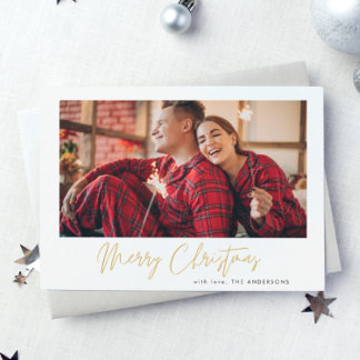 Cartes Pour Fêtes Annuelles Joyeux Noël d'or | Photo rouge