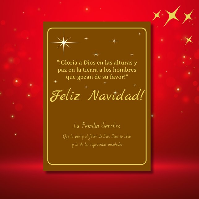 Cartes Pour Fêtes Annuelles Joyeux Noël Doré & Brun Luc 2:14 Verset (Spanish Christmas card Brown, golden customizable text & greetings. Con Jesús en el camino)