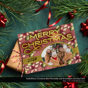Cartes Pour Fêtes Annuelles Joyeux Noël doré Poinsettia rouge et flocons de ne