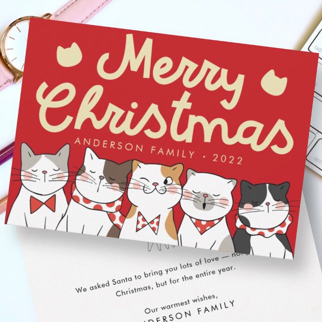 Cartes Pour Fêtes Annuelles Joyeux Noël Drôle Mignonne Chats Caroling (Créateur téléchargé)