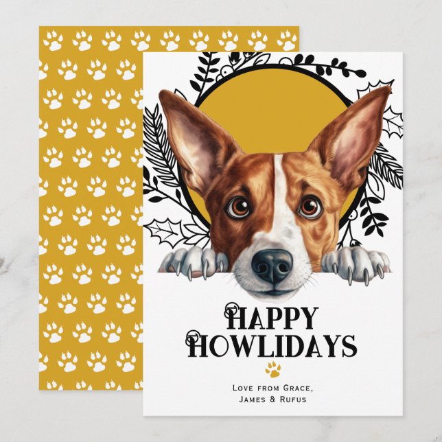 Cartes Pour Fêtes Annuelles Joyeux Noël du chien Basenji (Devant / Derrière)