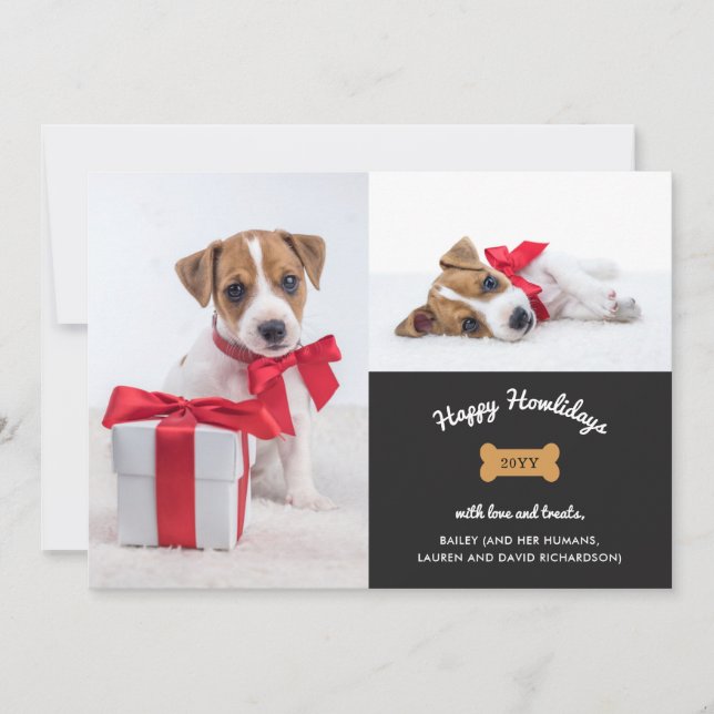 Cartes Pour Fêtes Annuelles Joyeux Noël du chien | Grille photo au charbon (Devant)