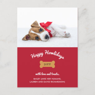 Cartes Pour Fêtes Annuelles Joyeux Noël du chien   Rouge avec photo