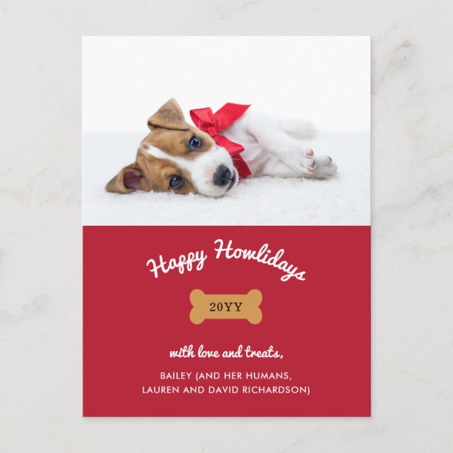 Cartes Pour Fêtes Annuelles Joyeux Noël du chien | Rouge avec photo (Devant)
