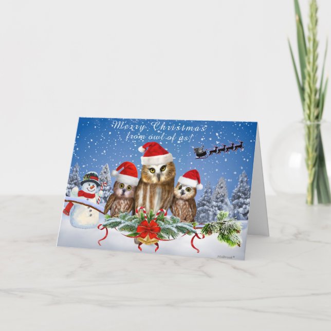 CARTES POUR FÊTES ANNUELLES JOYEUX NOËL DU HIBOU DES USA ! (Devant)