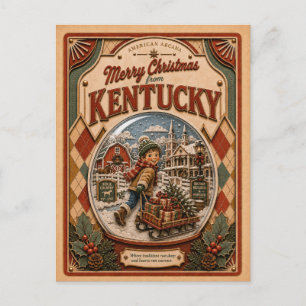Cartes Pour Fêtes Annuelles Joyeux Noël du Kentucky Verre à neige vintage