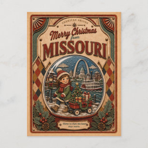 Cartes Pour Fêtes Annuelles Joyeux Noël du Missouri Vintage Boule à Neige