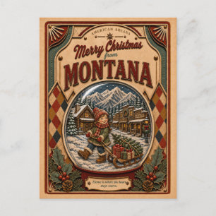 Cartes Pour Fêtes Annuelles Joyeux Noël du Montana Boule à neige vintage