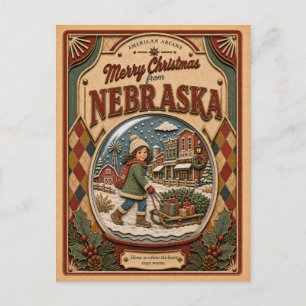 Cartes Pour Fêtes Annuelles Joyeux Noël du Nebraska Boule à neige vintage