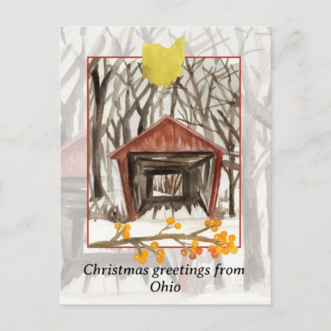 Cartes Pour Fêtes Annuelles Joyeux Noël du pont couvert de l'Ohio hiver (Devant)
