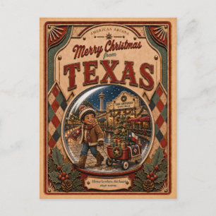 Cartes Pour Fêtes Annuelles Joyeux Noël du Texas Vintage Boule à Neige